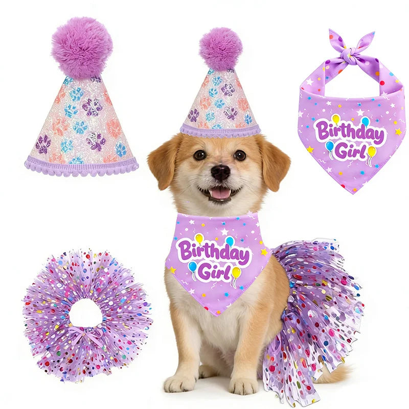 Dog Birthday Party Set Bandana Skirt Hat Bowtie Balloon Puppy Birth Celebrating Pet Products Supplies Puppy Cats Party Wholesale