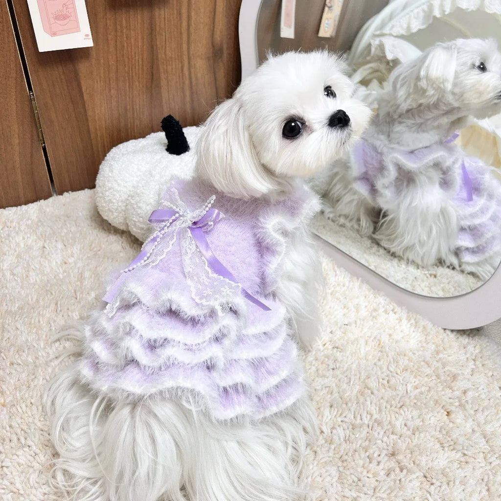 Pet Autumn/Winter Knitted Dress Cat Puff Skirt Yorkshire Plush Skirt Sweater Dog Clothes for Small Dogs Puppy Clothes