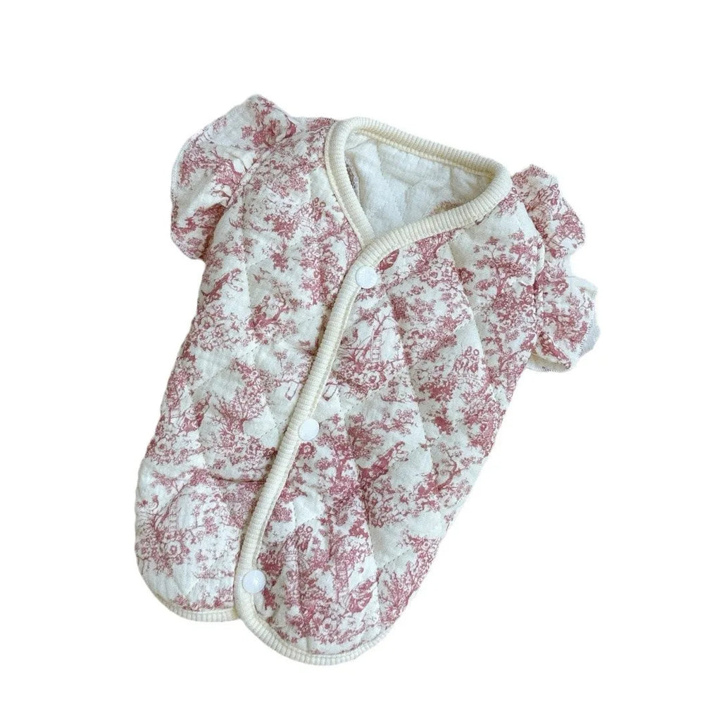 Pet Autumn and Winter Flying Sleeve Gauze Dog Parkas Home Clothing Small Dog Autumn and Winter Clothing Warm Floral Vest