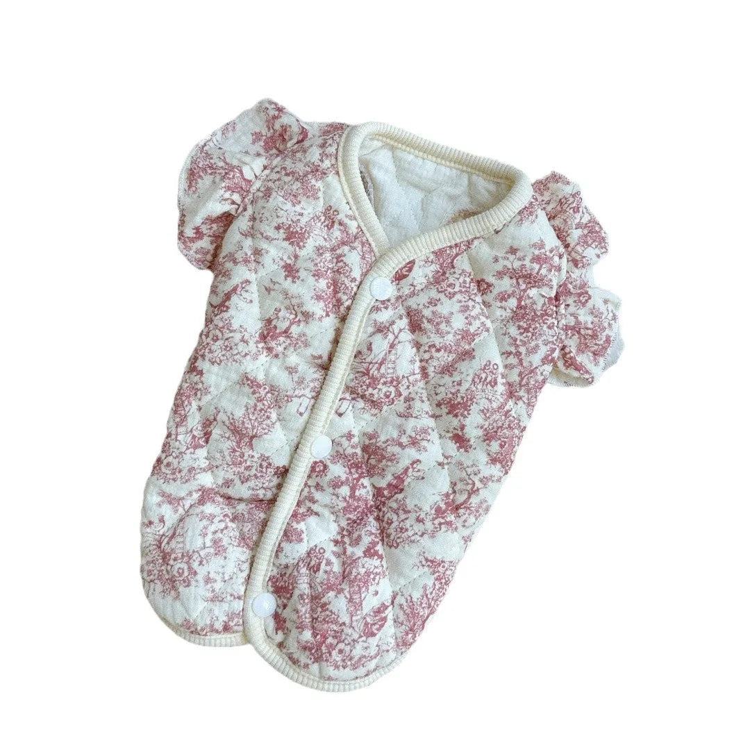 Pet Autumn and Winter Flying Sleeve Gauze Dog Parkas Home Clothing Small Dog Autumn and Winter Clothing Warm Floral Vest