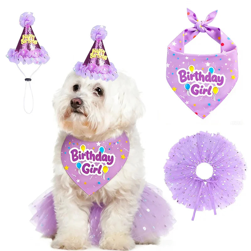 Dog Birthday Party Set Bandana Skirt Hat Bowtie Balloon Puppy Birth Celebrating Pet Products Supplies Puppy Cats Party Wholesale