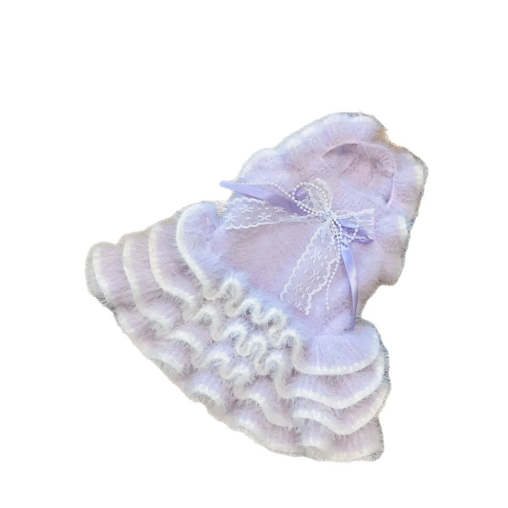 Pet Autumn/Winter Knitted Dress Cat Puff Skirt Yorkshire Plush Skirt Sweater Dog Clothes for Small Dogs Puppy Clothes