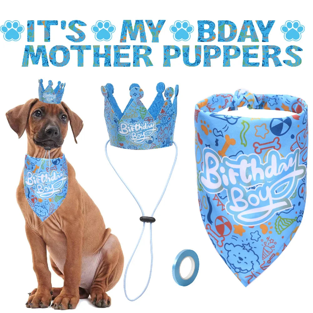 Dog Birthday Party Set Bandana Skirt Hat Bowtie Balloon Puppy Birth Celebrating Pet Products Supplies Puppy Cats Party Wholesale