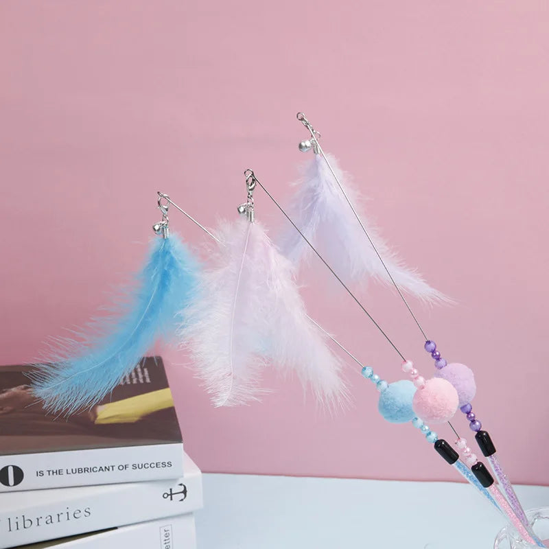 Cat Toys Funny Cat Toys Interactive Replacement Head Feather Cats Toy Steel Wire Toys for Cats Bitt Stick Ball Toy Pet Products