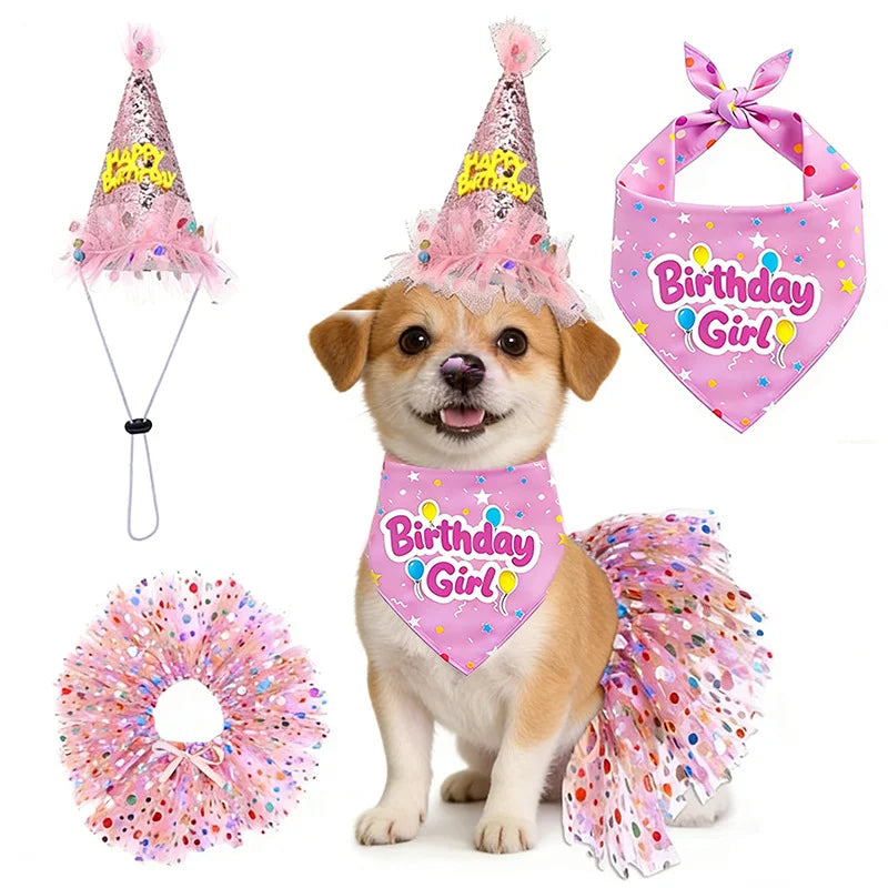 Dog Birthday Party Set Bandana Skirt Hat Bowtie Balloon Puppy Birth Celebrating Pet Products Supplies Puppy Cats Party Wholesale