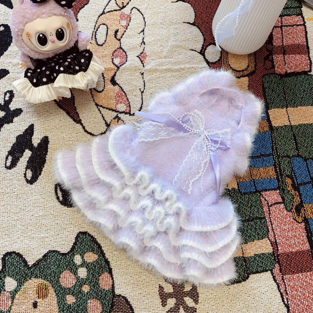 Pet Autumn/Winter Knitted Dress Cat Puff Skirt Yorkshire Plush Skirt Sweater Dog Clothes for Small Dogs Puppy Clothes