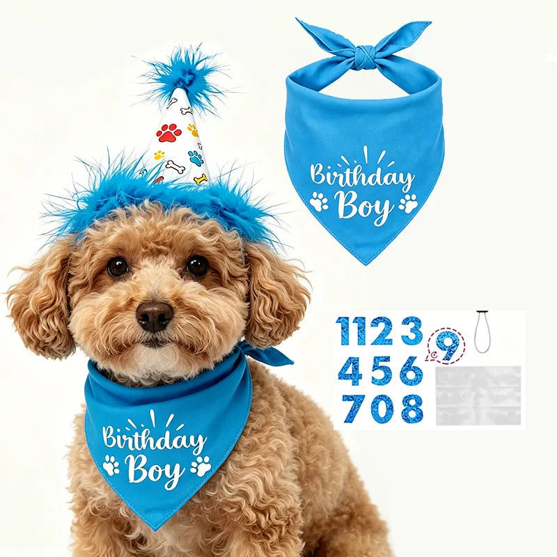 Dog Birthday Party Set Bandana Skirt Hat Bowtie Balloon Puppy Birth Celebrating Pet Products Supplies Puppy Cats Party Wholesale