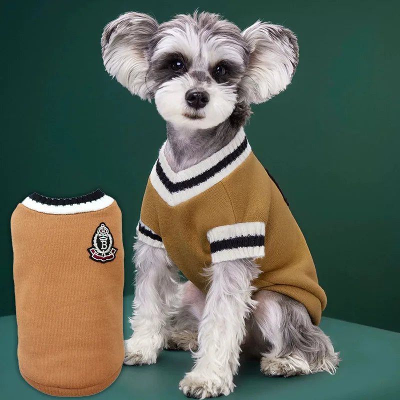 Autumn and winter knitted vest V-neck college style pet clothes vest Teddy Winter Warm Pet Sweater College Style Puppy Knitwear