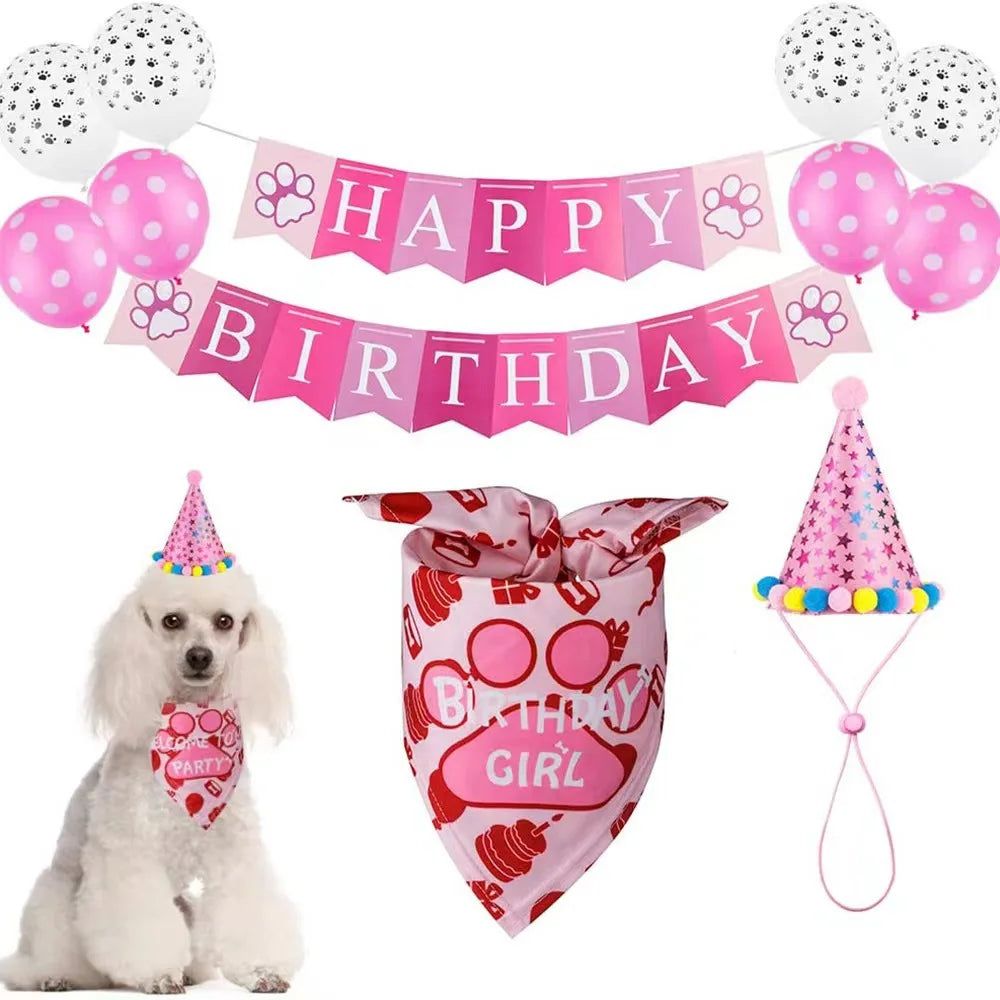 Dog Birthday Party Set Bandana Skirt Hat Bowtie Balloon Puppy Birth Celebrating Pet Products Supplies Puppy Cats Party Wholesale