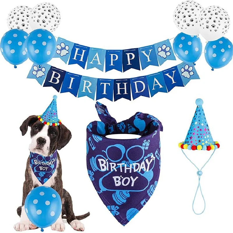 Dog Birthday Party Set Bandana Skirt Hat Bowtie Balloon Puppy Birth Celebrating Pet Products Supplies Puppy Cats Party Wholesale