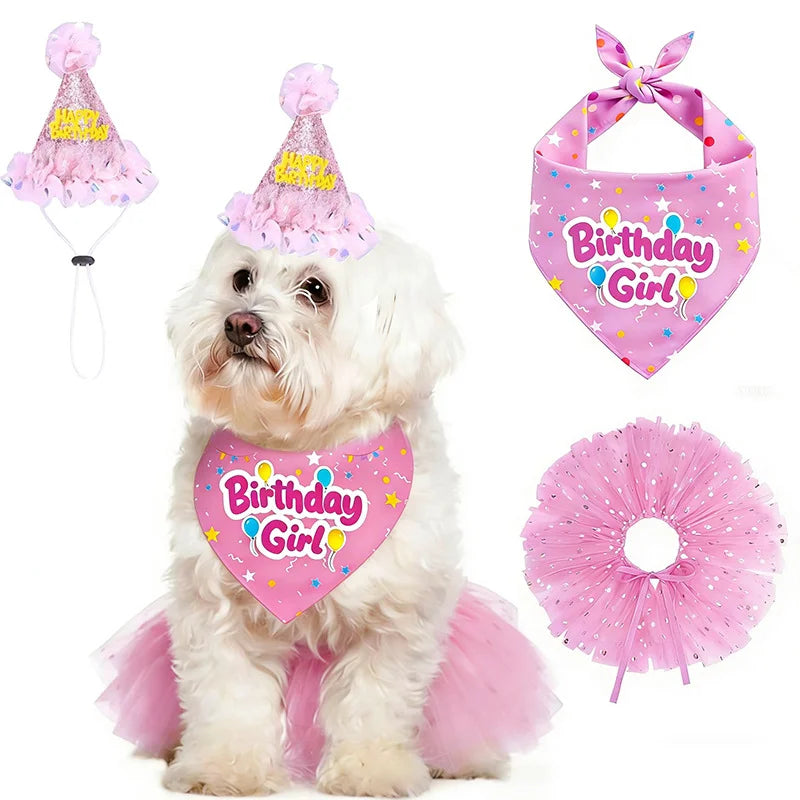 Dog Birthday Party Set Bandana Skirt Hat Bowtie Balloon Puppy Birth Celebrating Pet Products Supplies Puppy Cats Party Wholesale