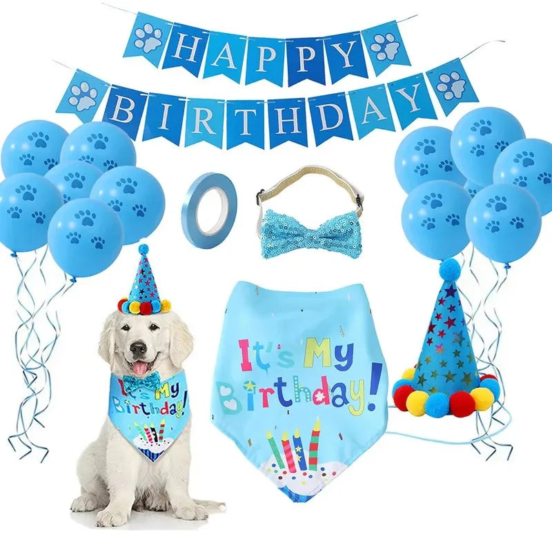 Dog Birthday Party Set Bandana Skirt Hat Bowtie Balloon Puppy Birth Celebrating Pet Products Supplies Puppy Cats Party Wholesale