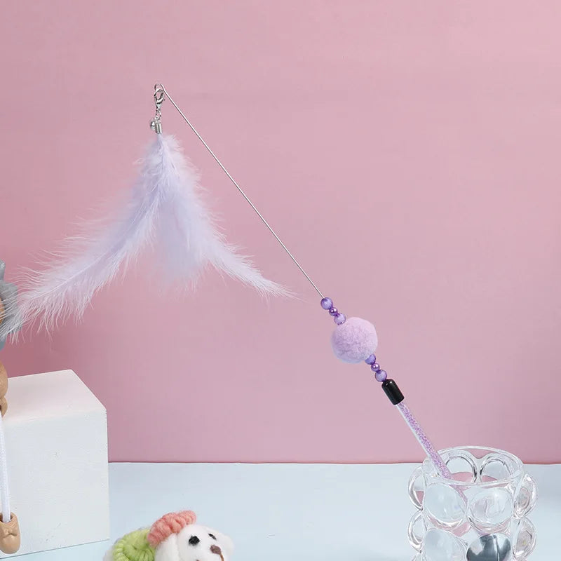 Cat Toys Funny Cat Toys Interactive Replacement Head Feather Cats Toy Steel Wire Toys for Cats Bitt Stick Ball Toy Pet Products
