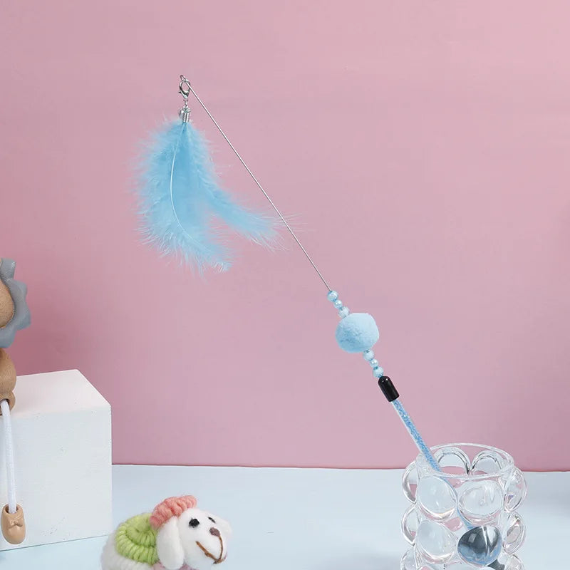 Cat Toys Funny Cat Toys Interactive Replacement Head Feather Cats Toy Steel Wire Toys for Cats Bitt Stick Ball Toy Pet Products