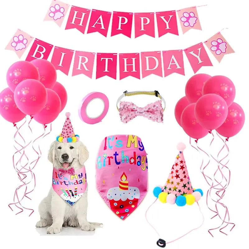 Dog Birthday Party Set Bandana Skirt Hat Bowtie Balloon Puppy Birth Celebrating Pet Products Supplies Puppy Cats Party Wholesale
