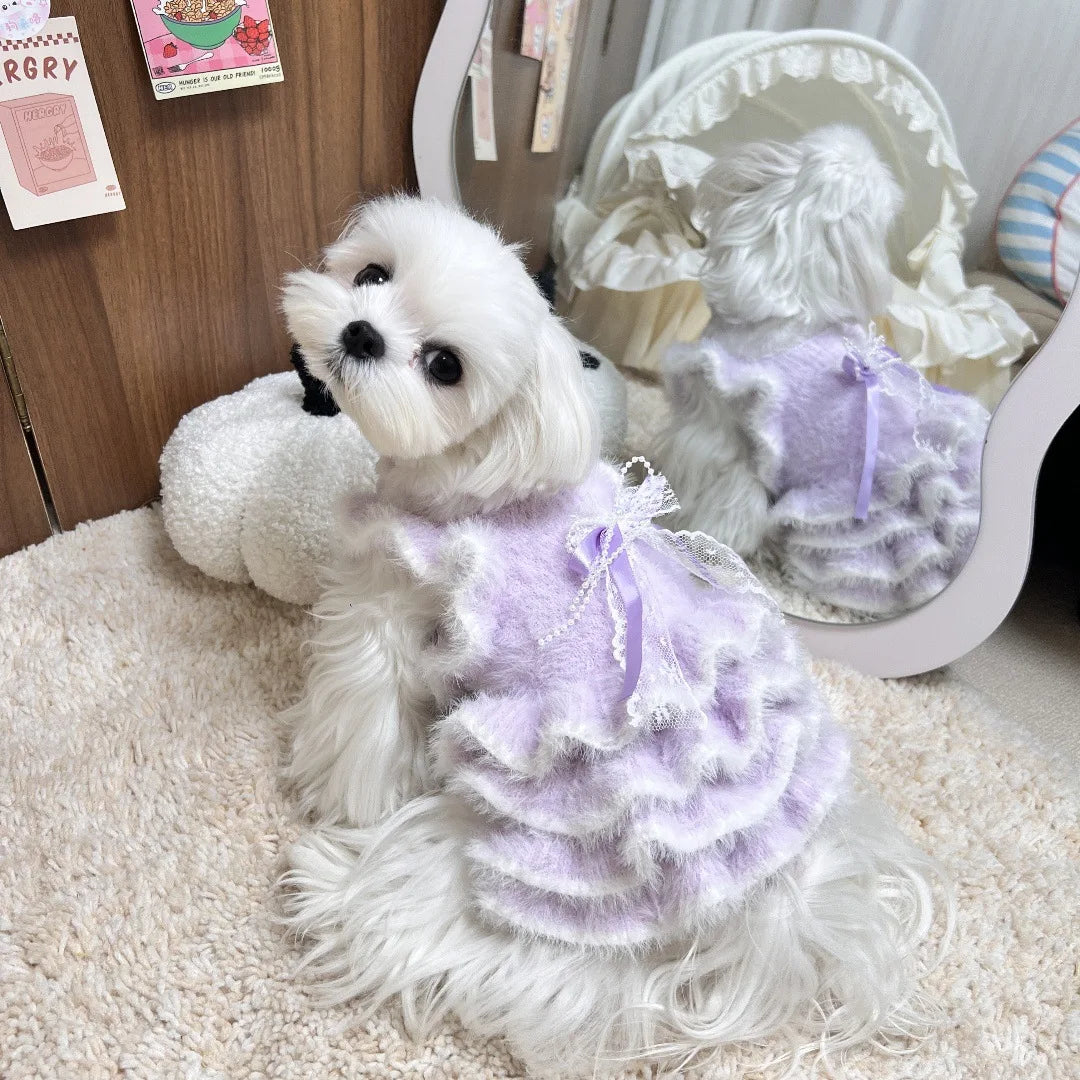 Pet Autumn/Winter Knitted Dress Cat Puff Skirt Yorkshire Plush Skirt Sweater Dog Clothes for Small Dogs Puppy Clothes