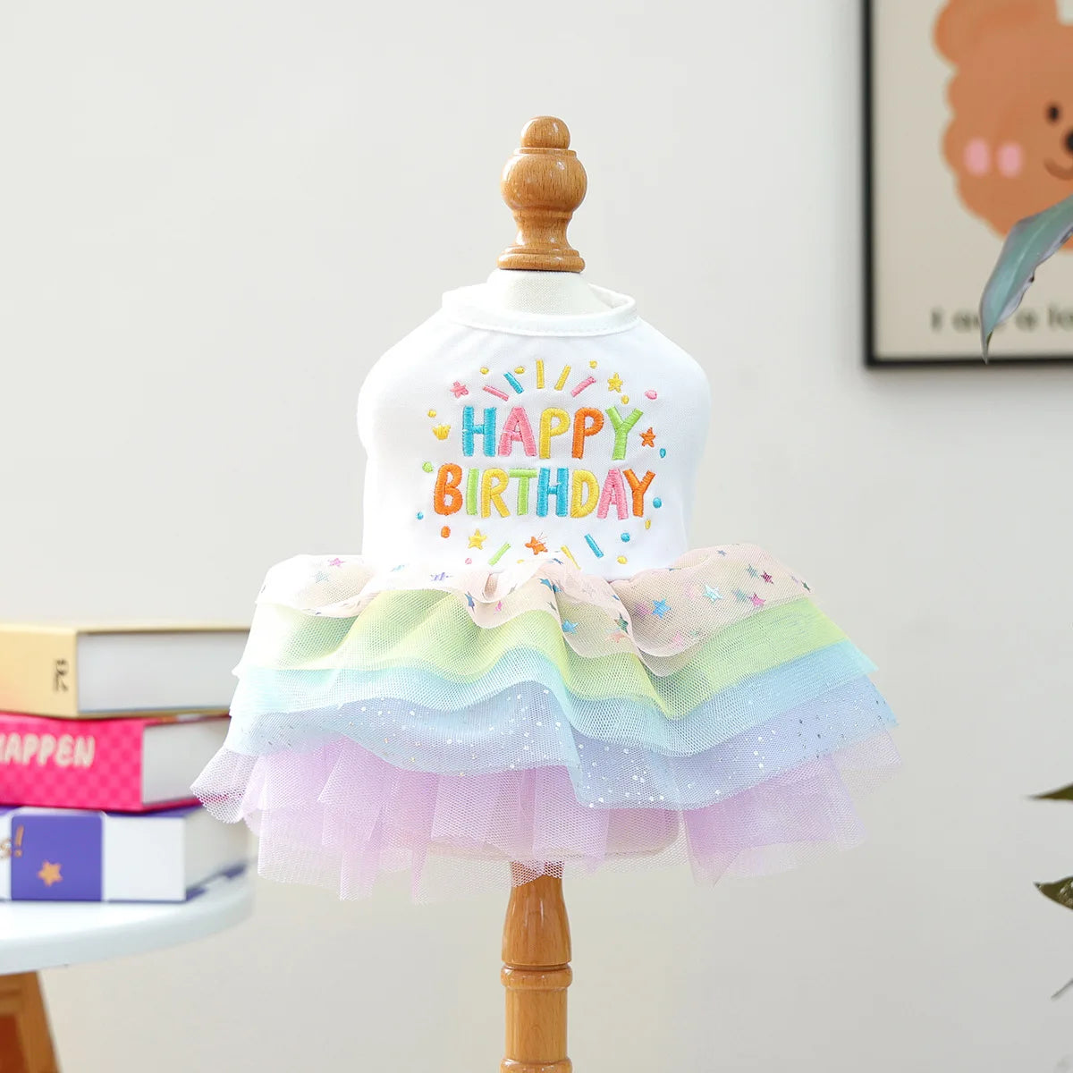 Fancy Birthday Elegant Suit For Dog White Vest With Colorful Tutu Skirt Pet Autumn Winter Dress Party Small Puppy Breeds Clothes