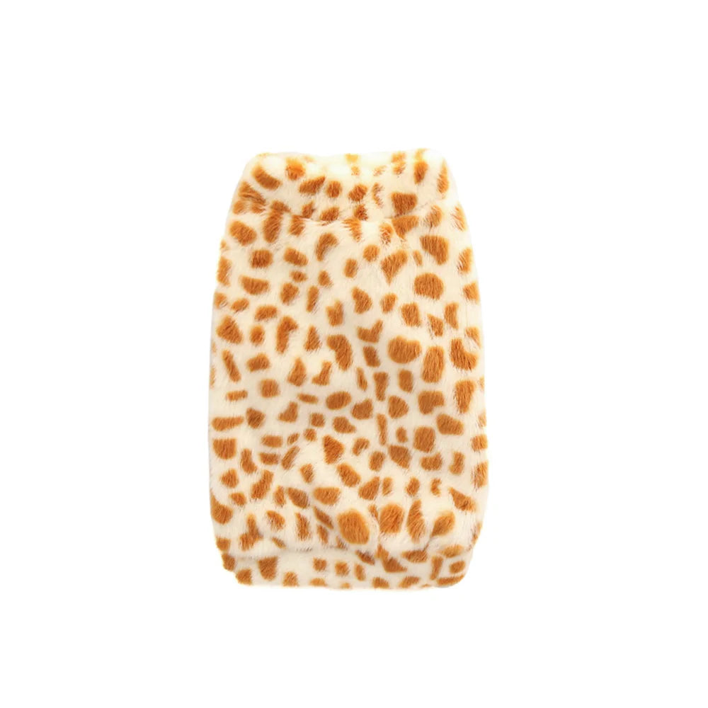 Pet autumn and winter warm hoodie with leopard print and plush dog clothing