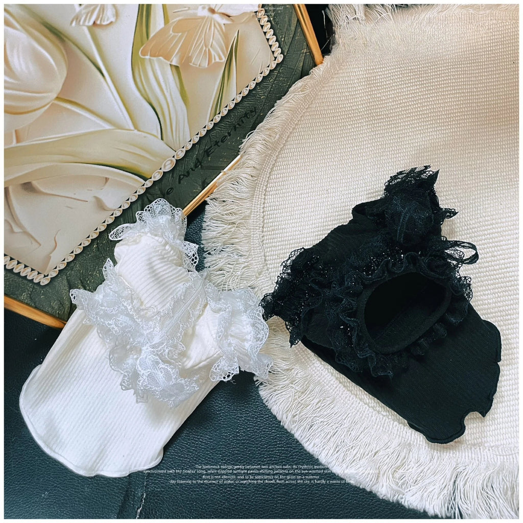 Pet Autumn/Winter Thin Velvet Bottom Shirt Yorkshire Teddy Bottom Lace Bow Elastic Tank Top Dog Clothes for Small Dogs Puppy