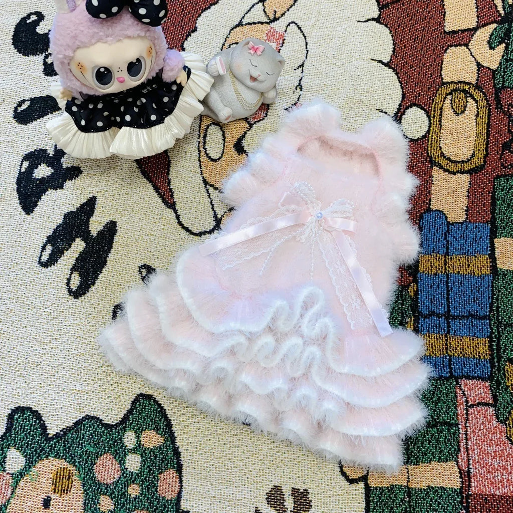 Pet Autumn/Winter Knitted Dress Cat Puff Skirt Yorkshire Plush Skirt Sweater Dog Clothes for Small Dogs Puppy Clothes