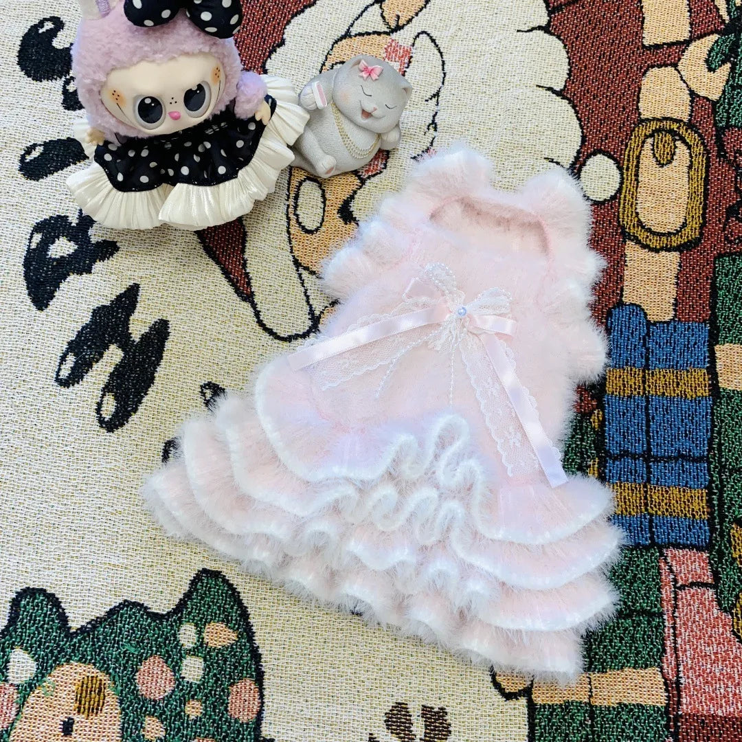 Pet Autumn/Winter Knitted Dress Cat Puff Skirt Yorkshire Plush Skirt Sweater Dog Clothes for Small Dogs Puppy Clothes