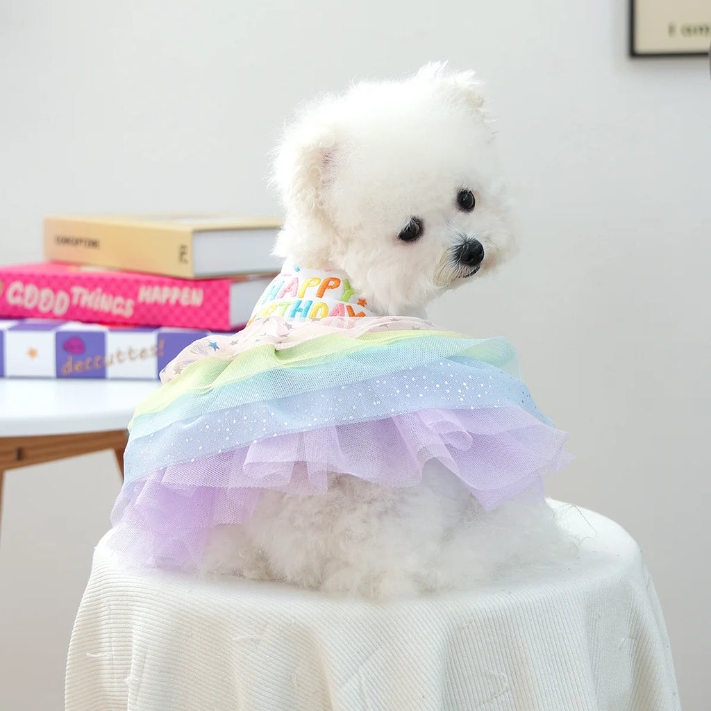Fancy Birthday Elegant Suit For Dog White Vest With Colorful Tutu Skirt Pet Autumn Winter Dress Party Small Puppy Breeds Clothes