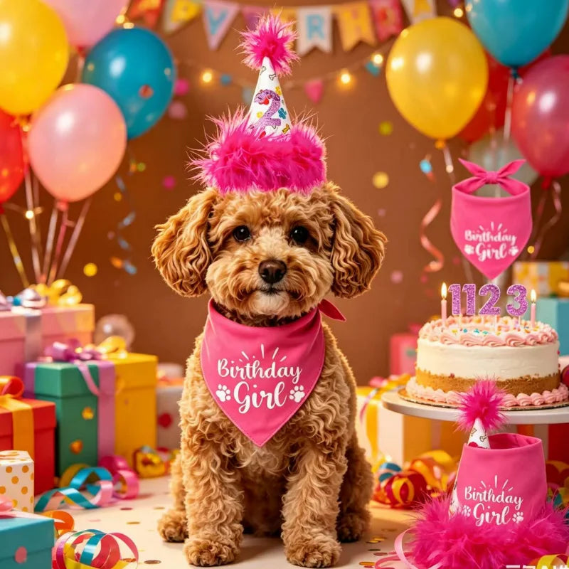 Dog Birthday Party Set Bandana Skirt Hat Bowtie Balloon Puppy Birth Celebrating Pet Products Supplies Puppy Cats Party Wholesale