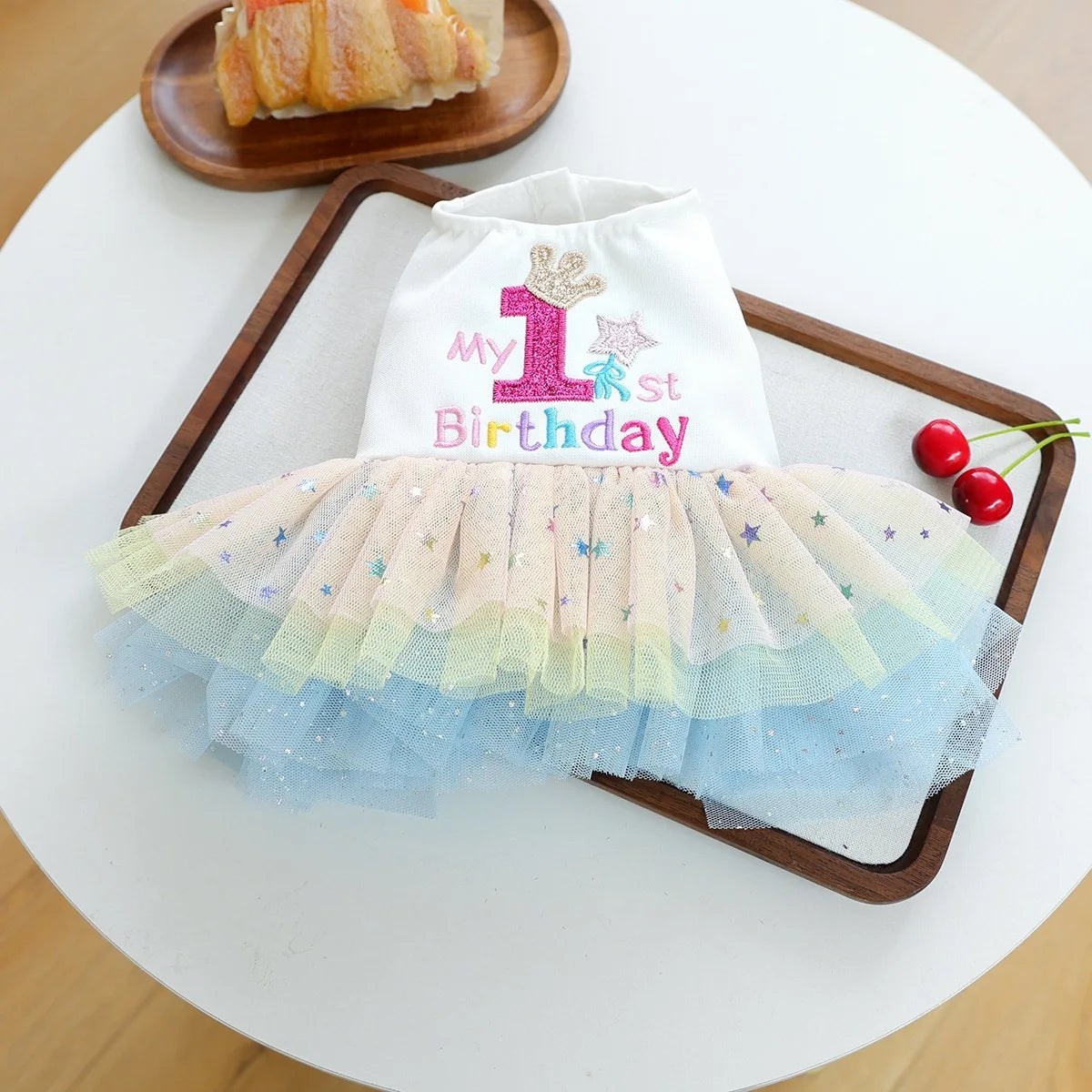 Fancy Birthday Elegant Suit For Dog White Vest With Colorful Tutu Skirt Pet Autumn Winter Dress Party Small Puppy Breeds Clothes