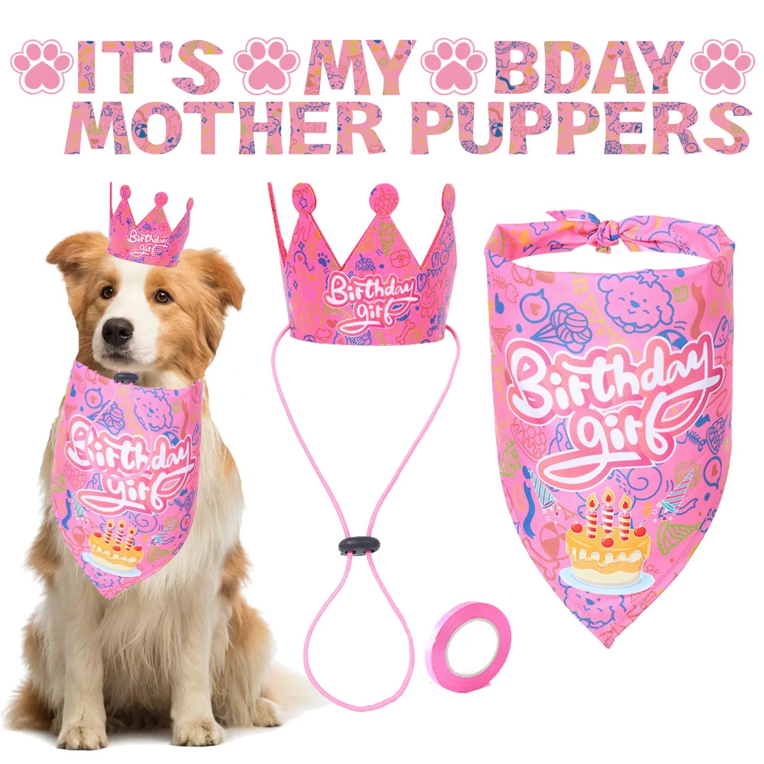Dog Birthday Party Set Bandana Skirt Hat Bowtie Balloon Puppy Birth Celebrating Pet Products Supplies Puppy Cats Party Wholesale