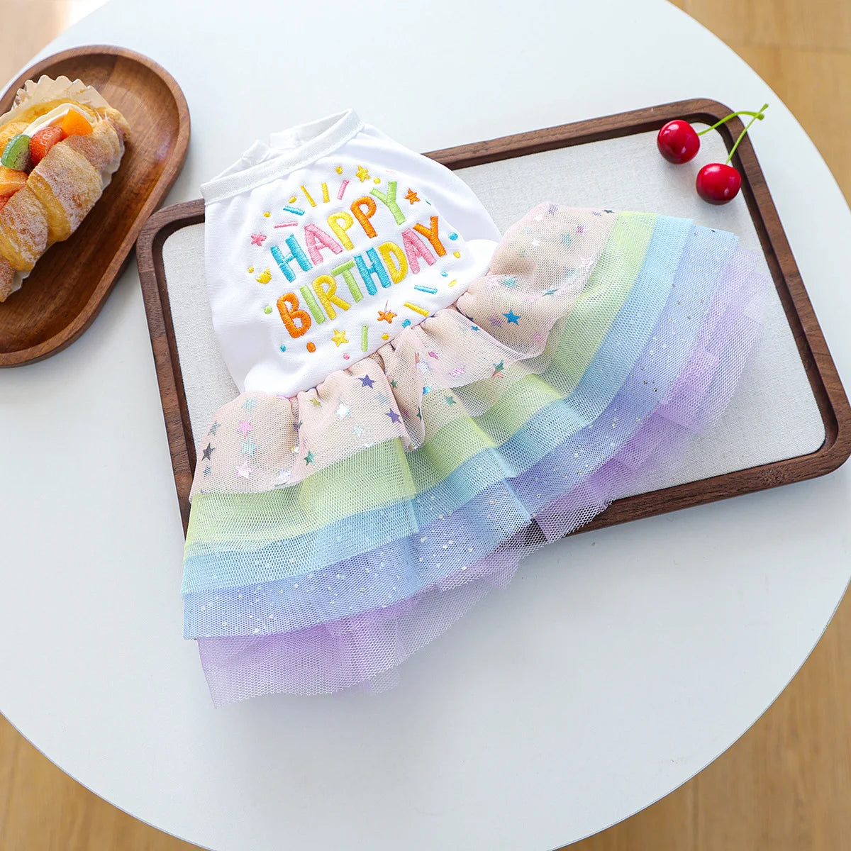 Fancy Birthday Elegant Suit For Dog White Vest With Colorful Tutu Skirt Pet Autumn Winter Dress Party Small Puppy Breeds Clothes