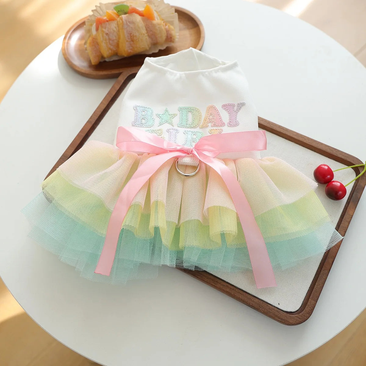 Fancy Birthday Elegant Suit For Dog White Vest With Colorful Tutu Skirt Pet Autumn Winter Dress Party Small Puppy Breeds Clothes